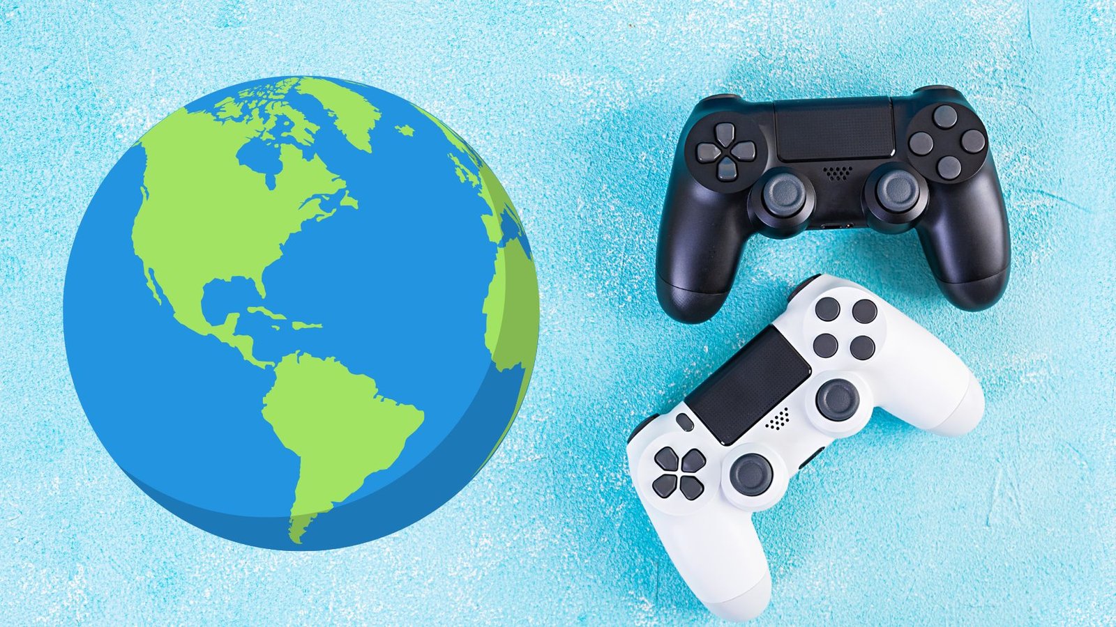 Computer gaming joystick. Gaming concept. Game controller with a globe in left side showing concept of Globe Gaming