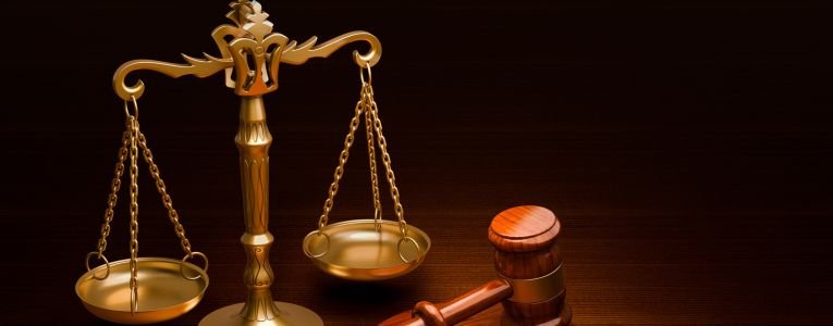 Scales of Justice and Wooden Gavel 