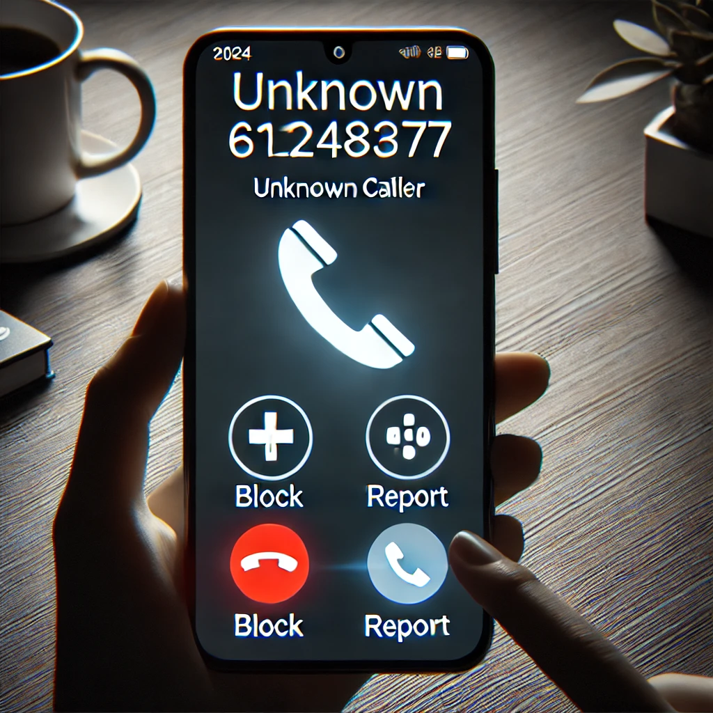 Smartphone receiving an unknown call from 6122483277 Tel with options to block, report, or answer, showing modern tools for handling unknown numbers