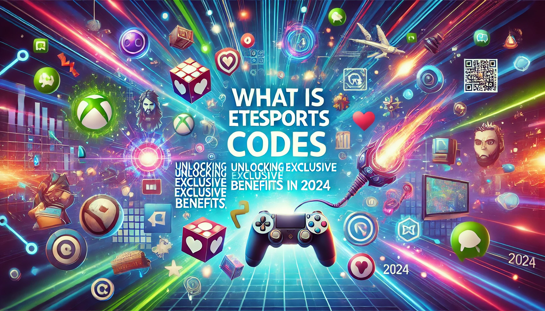 A dynamic, wide-format image showcasing a futuristic gaming theme. It features vibrant, digital elements such as game controllers, esports icons, and floating codes, set against a glowing, high-tech background. The design includes hints of virtual currency, characters, and power-ups, symbolizing the excitement and exclusivity of unlocking gaming benefits. Concept Used For etruesports codes.