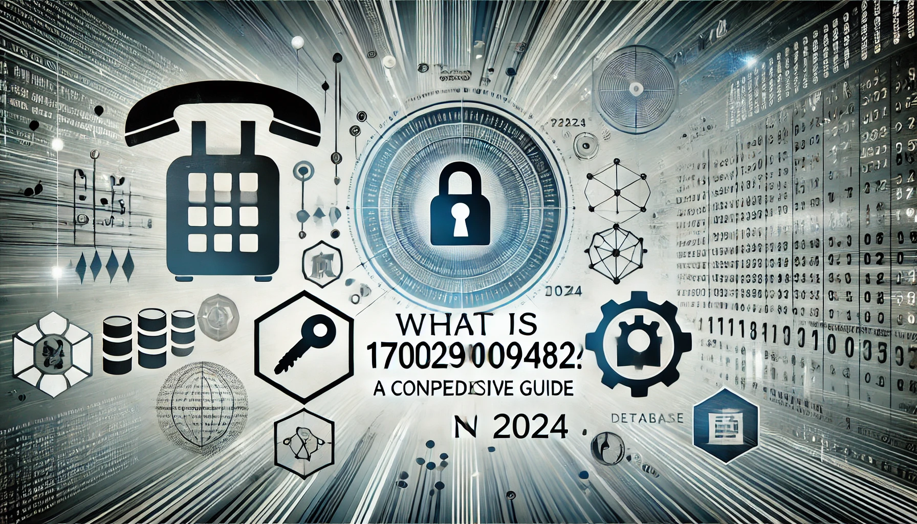 Wide-format image depicting a digital design with elements such as phone icons, data streams, encryption keys, and database symbols. The background includes abstract lines and network visuals, using modern colors like blue, black, and white to convey themes of connectivity, digital security, and data management. Concept is Used for 17029009482.