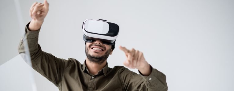 Man Wearing Virtual Reality Goggles